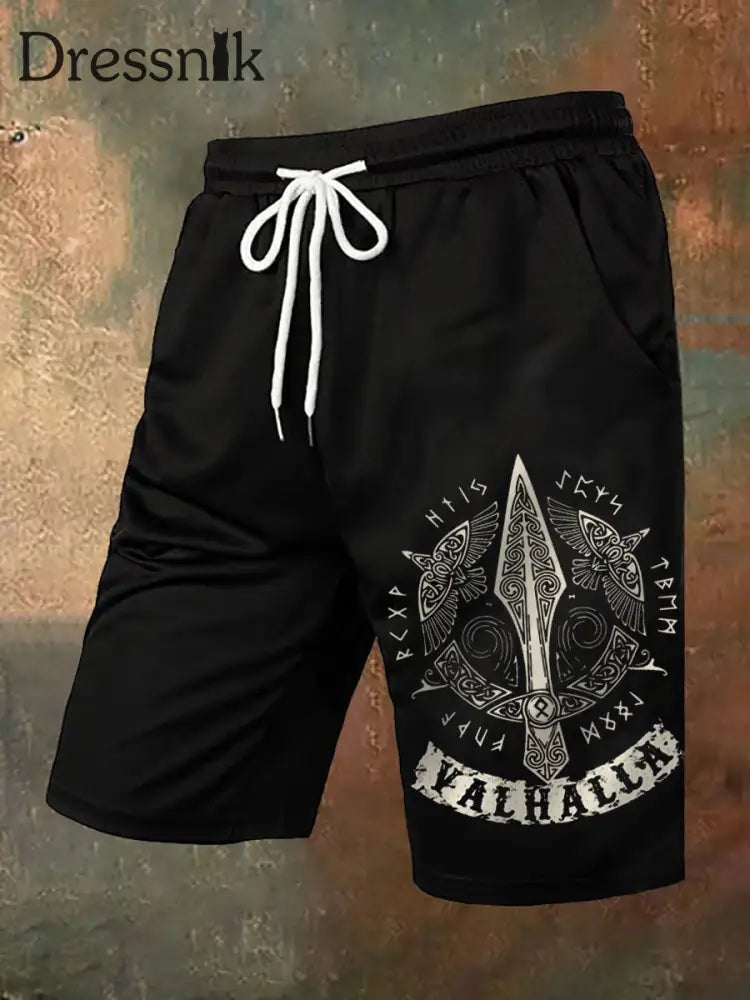 Herren Val halla Viking Print Freizeit shorts Schwarz / S