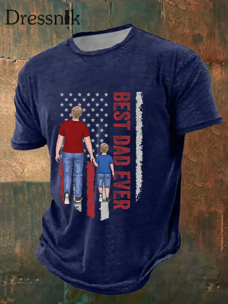 Herren Vatertag bedrucktes lässiges T-Shirt Blau / S