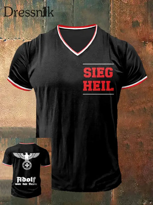 Herren Vctory Hell bedruckt Vintage Mode Kurzarm V-Ausschnitt T-Shirt Schwarz / S
