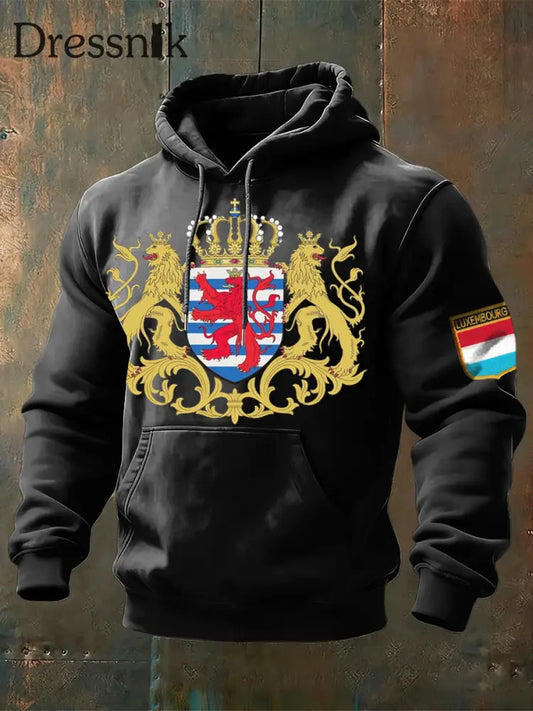 Herren Verzierte Luxemburger Wappen-und Flaggen druck Schwarzer Hoodie mehrfarbig / S