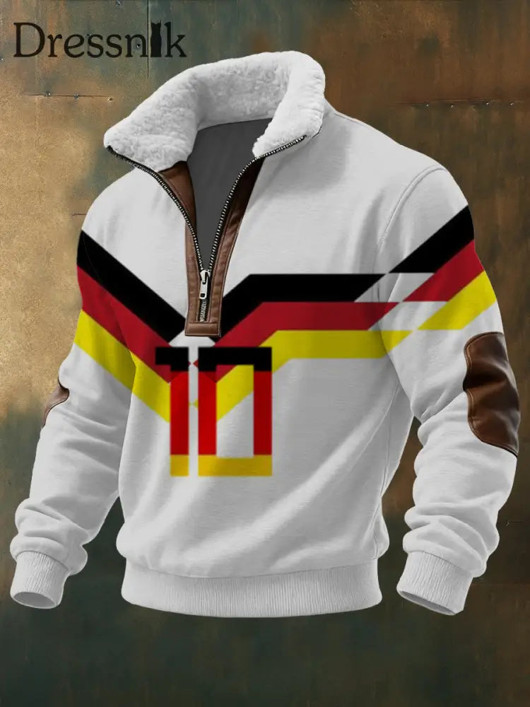Herren Vibrant Deutschland Flagge & Nummer 10 Print Sherpa Kragen Pullover mehrfarbig / S