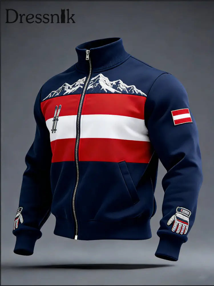 Herren Vibrant Navy-Rot Ski & Handschuh Österreich ische Trainings jacke mehrfarbig / S
