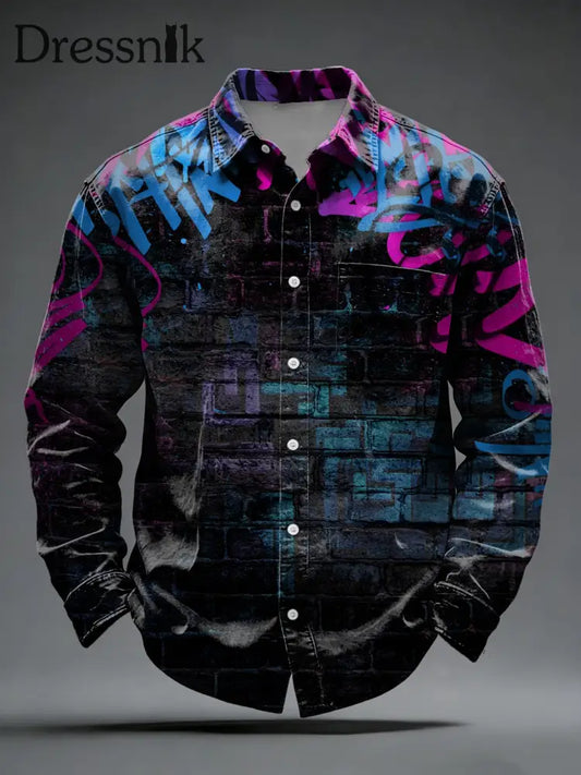 Herren Vibrierendes rosa-blaues Graffiti-Ziegelstein-Hemd mehrfarbig / S