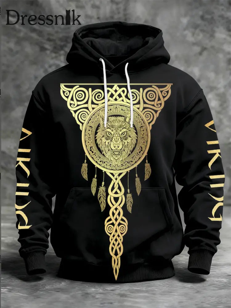 Herren Viking bedrucktes lang ärmel iges Kapuzen-Sweatshirt Schwarz / S