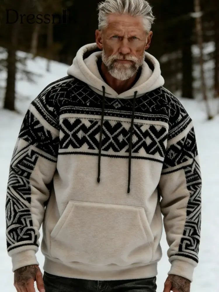 Herren Viking Celtic Art Plüsch Flanell Hoodie Aprikose / S