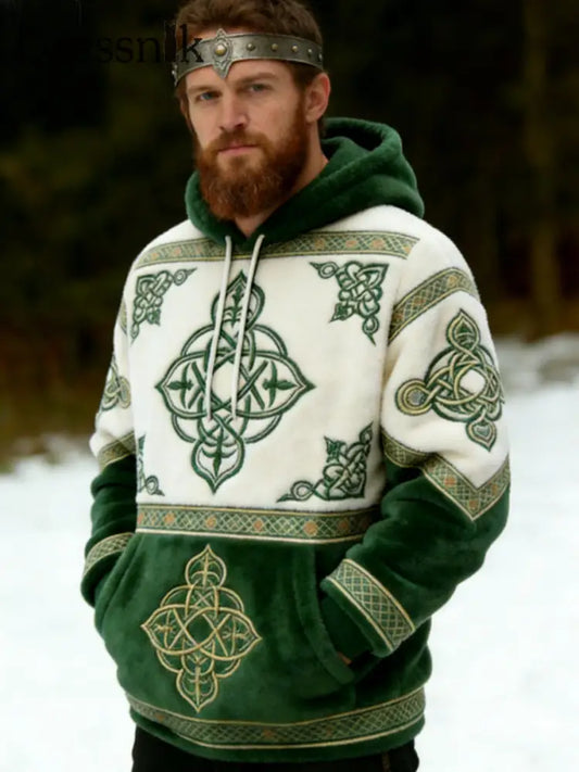 Herren Viking Celtic Art Plüsch Flanell Hoodie Grün / S