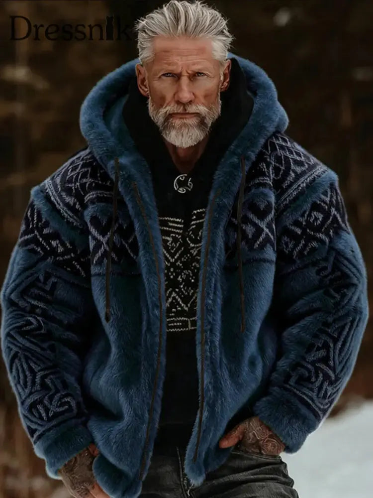 Herren Viking Celtic Art Plüsch Gemütliche warme Kapuzen jacke mit Reiß verschluss Blau / S