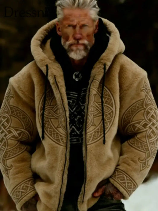 Herren Viking Celtic Art Plüsch Gemütliche warme Kapuzen jacke mit Reiß verschluss Grün / S