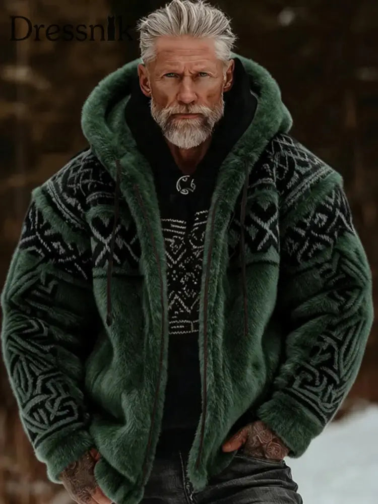 Herren Viking Celtic Art Plüsch Gemütliche warme Kapuzen jacke mit Reiß verschluss Grün / S