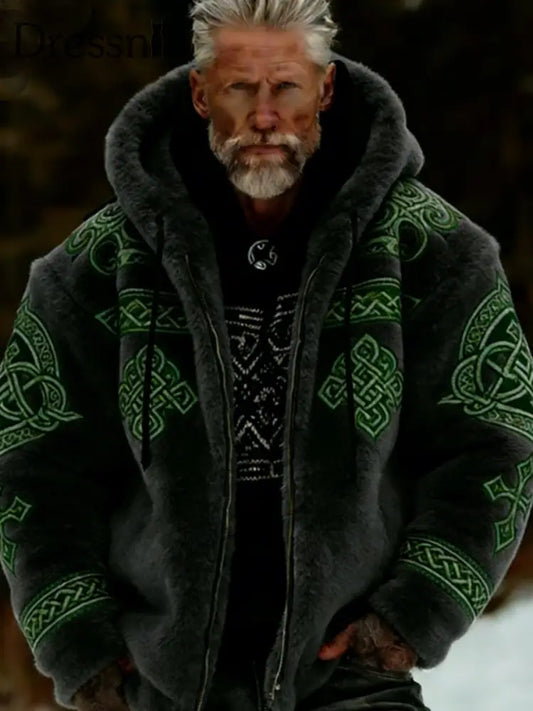 Herren Viking Celtic Art Plüsch Gemütliche warme Kapuzen jacke mit Reiß verschluss Grün / S