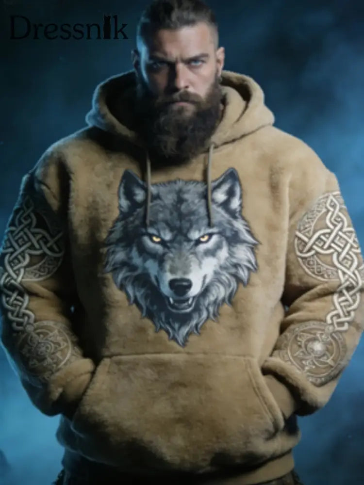 Herren Viking Celtic Wolf Muster Kunst Casual Flanell Hoodie