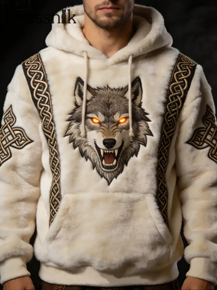 Herren Herren Viking Celtic Wolf Muster Kunst Casual Flanell Hoodie Khaki / S