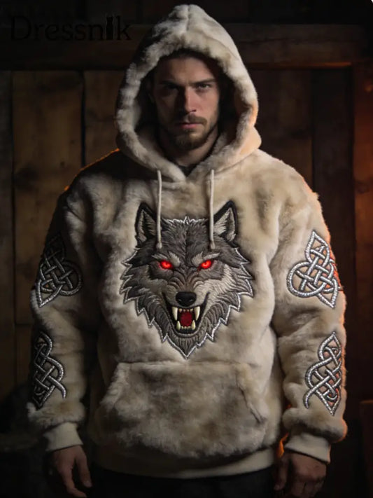 Herren Herren Viking Celtic Wolf Muster Kunst Casual Flanell Hoodie Khaki / S