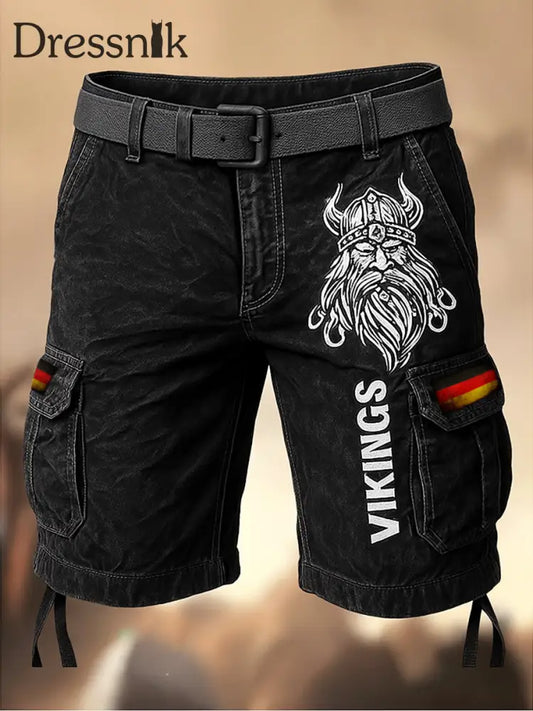 Herren Viking Deutschland Flagge bedruckte Textur Kordel zug Tasche Freizeit Cargo Shorts A / M