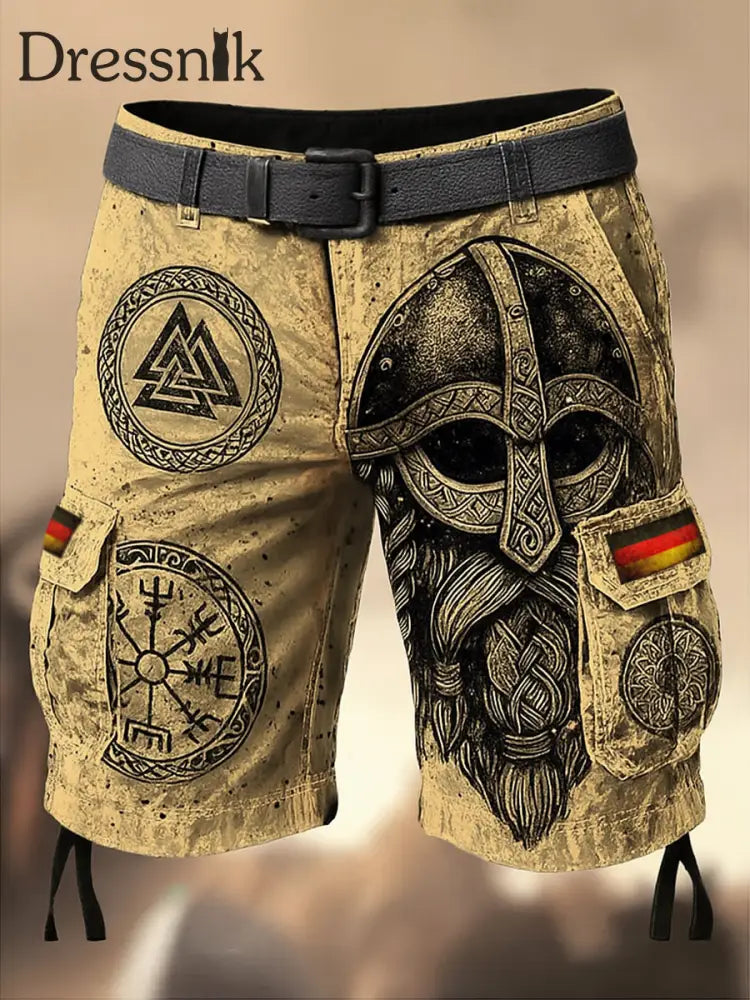 Herren Viking Deutschland Flagge bedruckte Textur Kordel zug Tasche Freizeit Cargo Shorts A / M