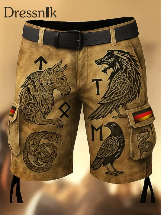 Herren Viking Deutschland Flagge bedruckte Textur Kordel zug Tasche Freizeit Cargo Shorts A / M