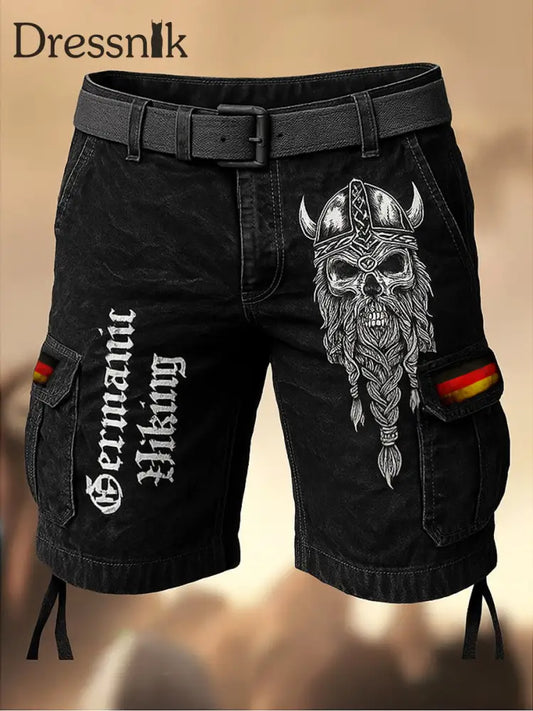 Herren Viking Deutschland Flagge bedruckte Textur Kordel zug Tasche Freizeit Cargo Shorts A / M