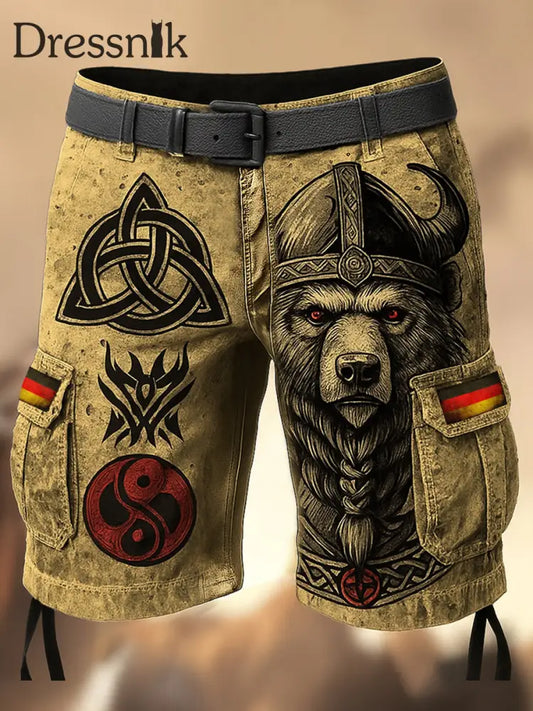 Herren Viking Deutschland Flagge bedruckte Textur Kordel zug Tasche Freizeit Cargo Shorts A / M
