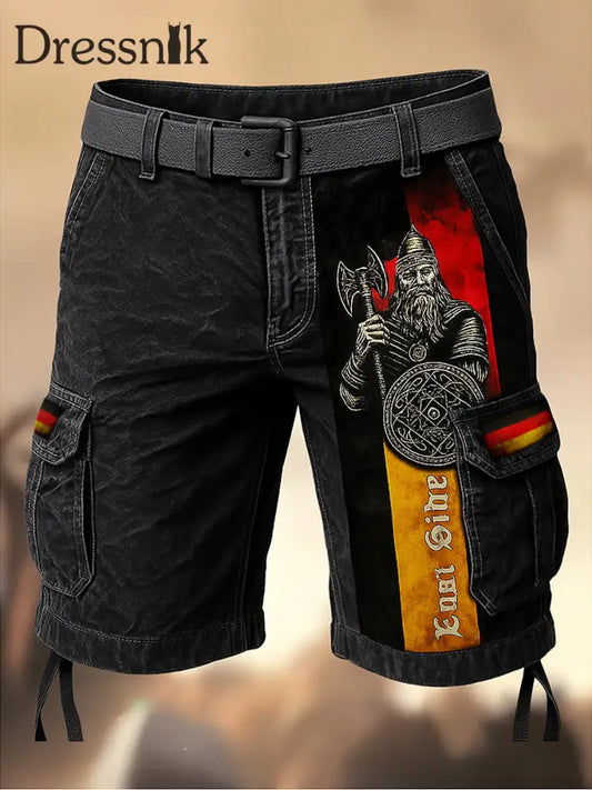 Herren Viking Deutschland Flagge bedruckte Textur Kordel zug Tasche Freizeit Cargo Shorts A / M