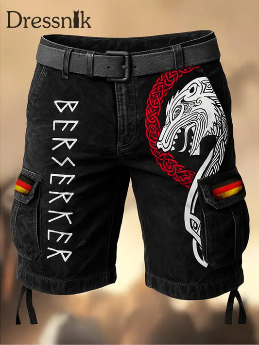 Herren Viking Deutschland Flagge bedruckte Textur Kordel zug Tasche Freizeit Cargo Shorts A / M