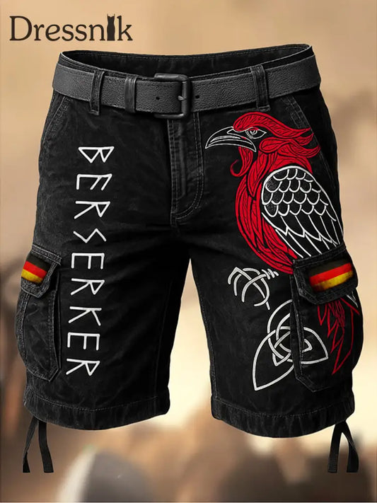Herren Viking Deutschland Flagge bedruckte Textur Kordel zug Tasche Freizeit Cargo Shorts A / M