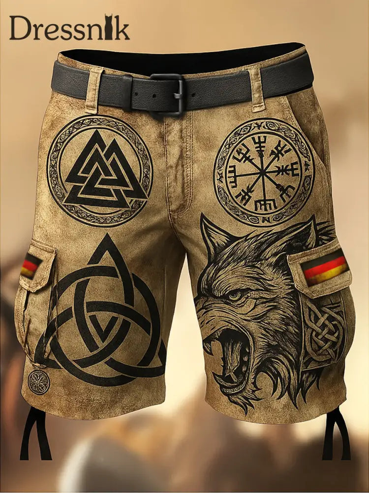 Herren Viking Deutschland Flagge bedruckte Textur Kordel zug Tasche Freizeit Cargo Shorts A / S