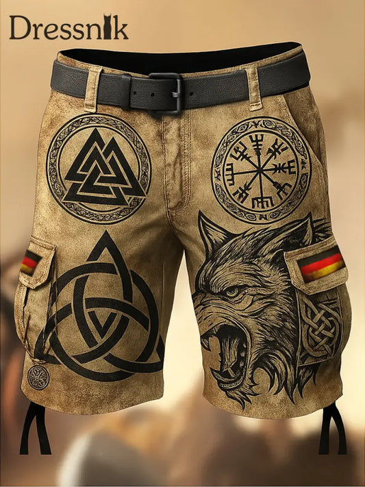 Herren Viking Deutschland Flagge bedruckte Textur Kordel zug Tasche Freizeit Cargo Shorts A / S