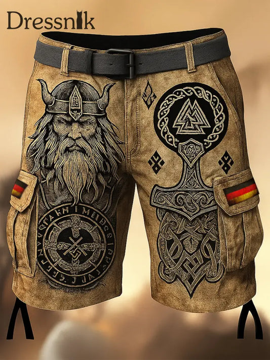 Herren Viking Deutschland Flagge bedruckte Textur Kordel zug Tasche Freizeit Cargo Shorts A / S