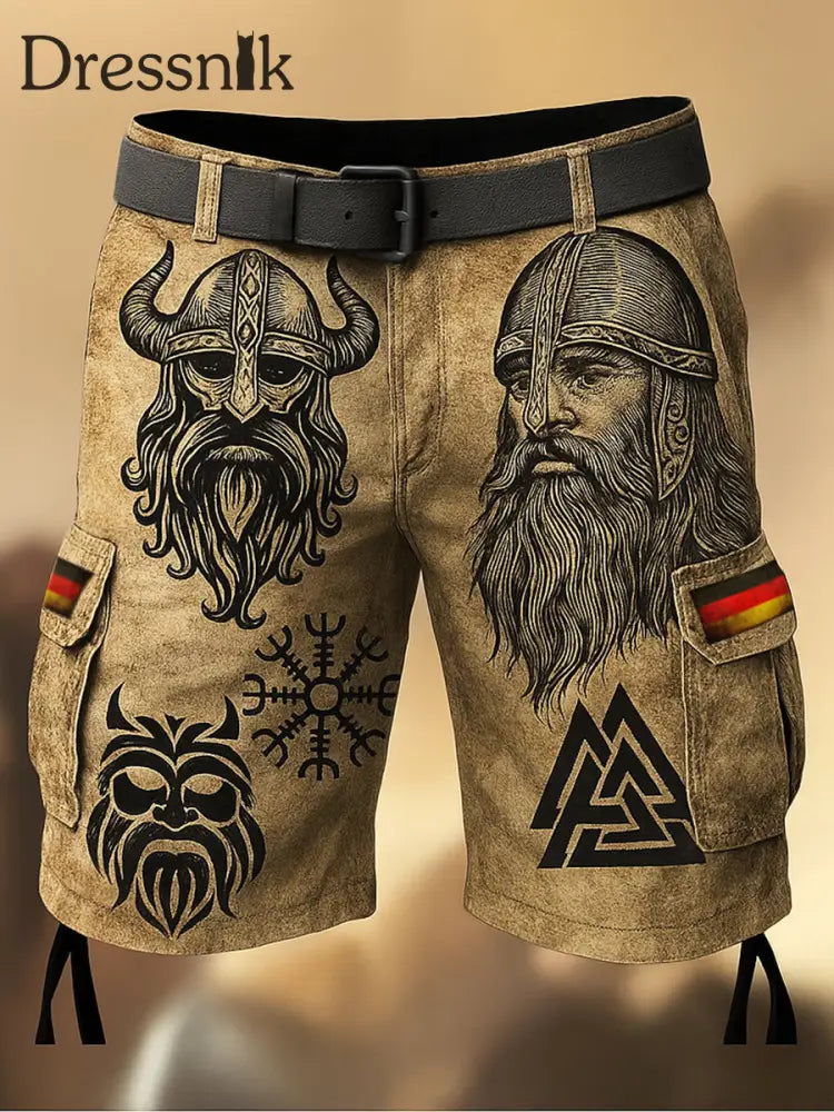 Herren Viking Deutschland Flagge bedruckte Textur Kordel zug Tasche Freizeit Cargo Shorts A / S