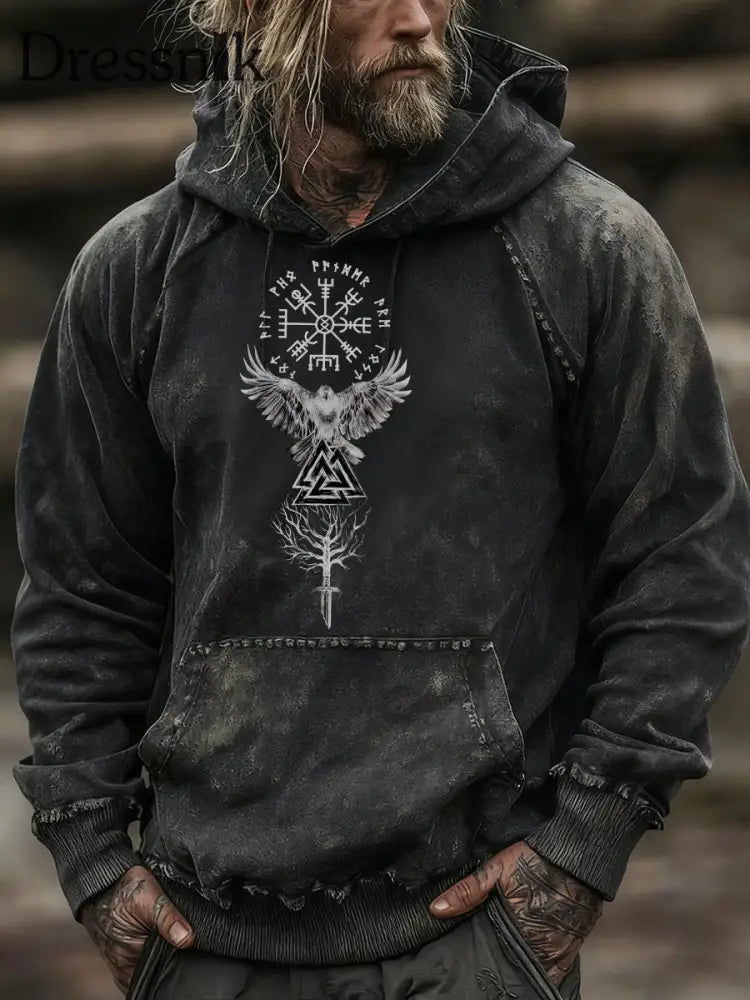 Herren Viking Hoodie Schwarz / S