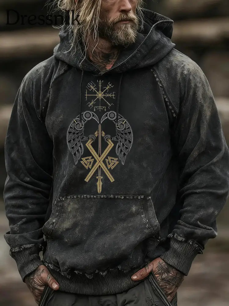 Herren Viking Hoodie Schwarz / S
