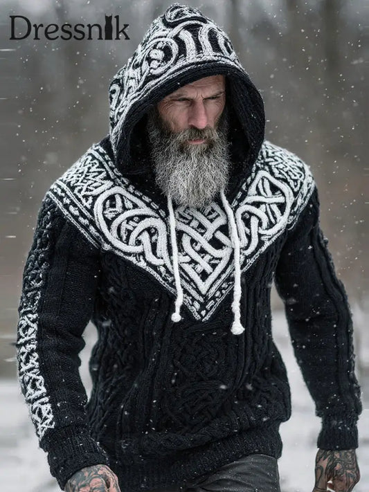 Herren Viking Kapuzen-Sweatshirt Schwarz und Weiß / S