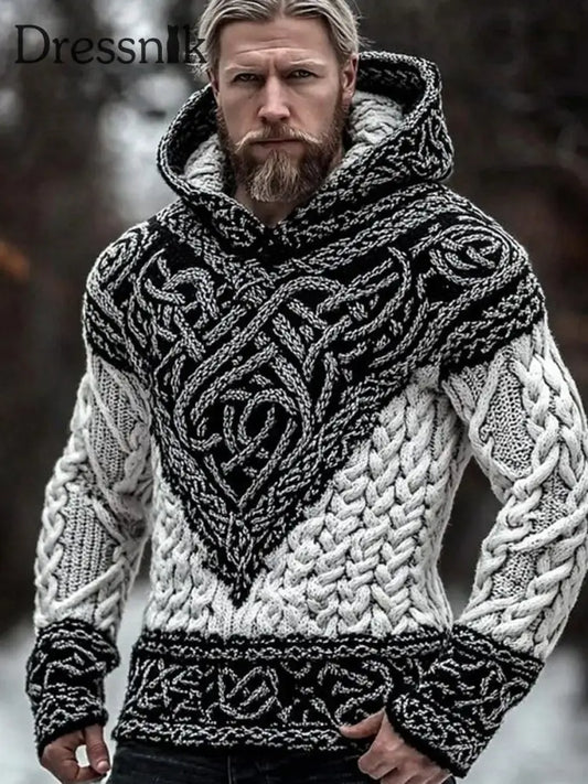 Herren Viking Kapuzen-Sweatshirt Schwarz und Weiß / S