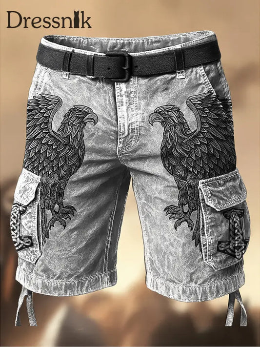 Herren Viking Kunst Bedruckt Retro Textur Kordel zug Tasche Freizeit Cargo Shorts A / S