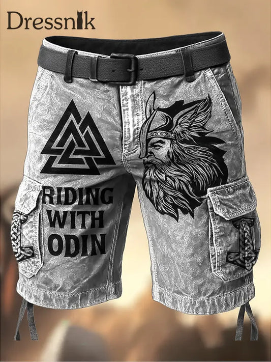 Herren Viking Kunst Bedruckt Retro Textur Kordel zug Tasche Freizeit Cargo Shorts A / S