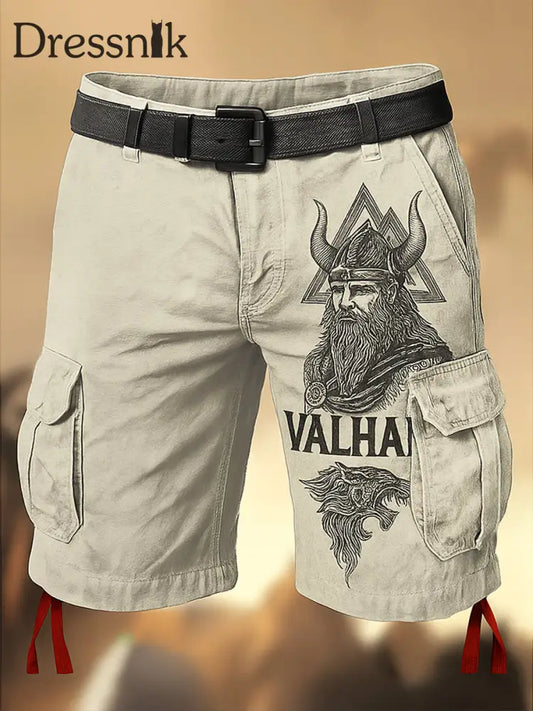 Herren Viking Kunst Bedruckt Retro Textur Kordel zug Tasche Freizeit Cargo Shorts A / S