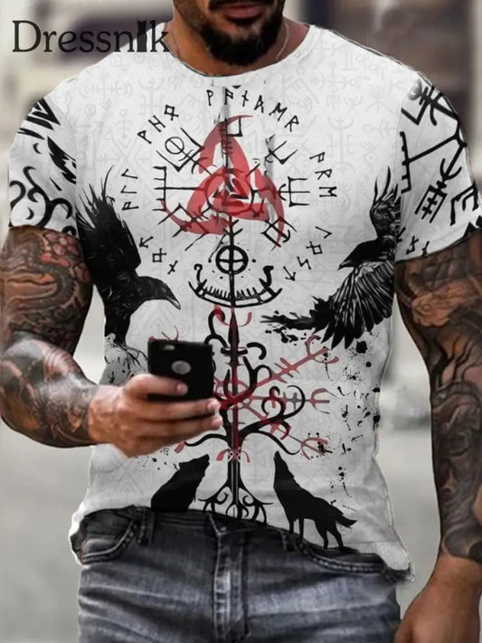 Herren Viking Style Vegvísir & Raben Bedrucktes T-Shirt Schwarz / S