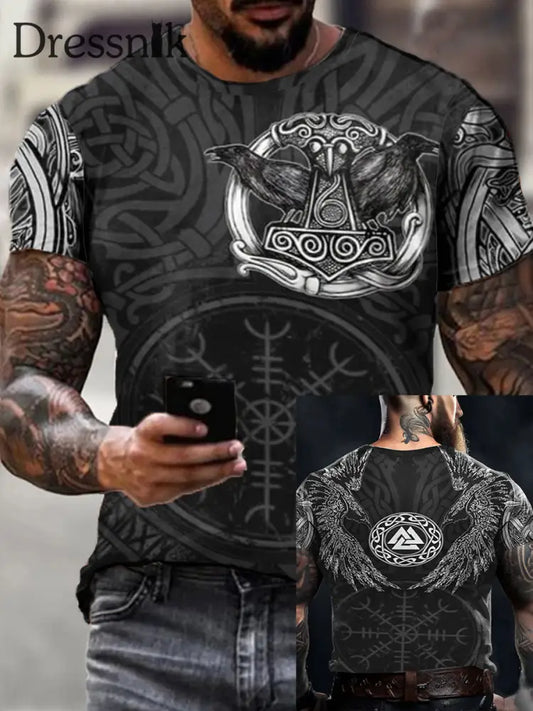 Herren Viking Style Vegvísir & Raben Bedrucktes T-Shirt Schwarz / S