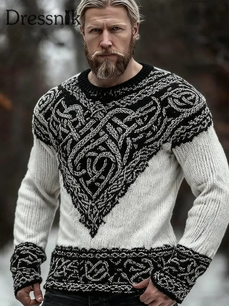 Herren Viking Sweatshirt Schwarz und Weiß / S