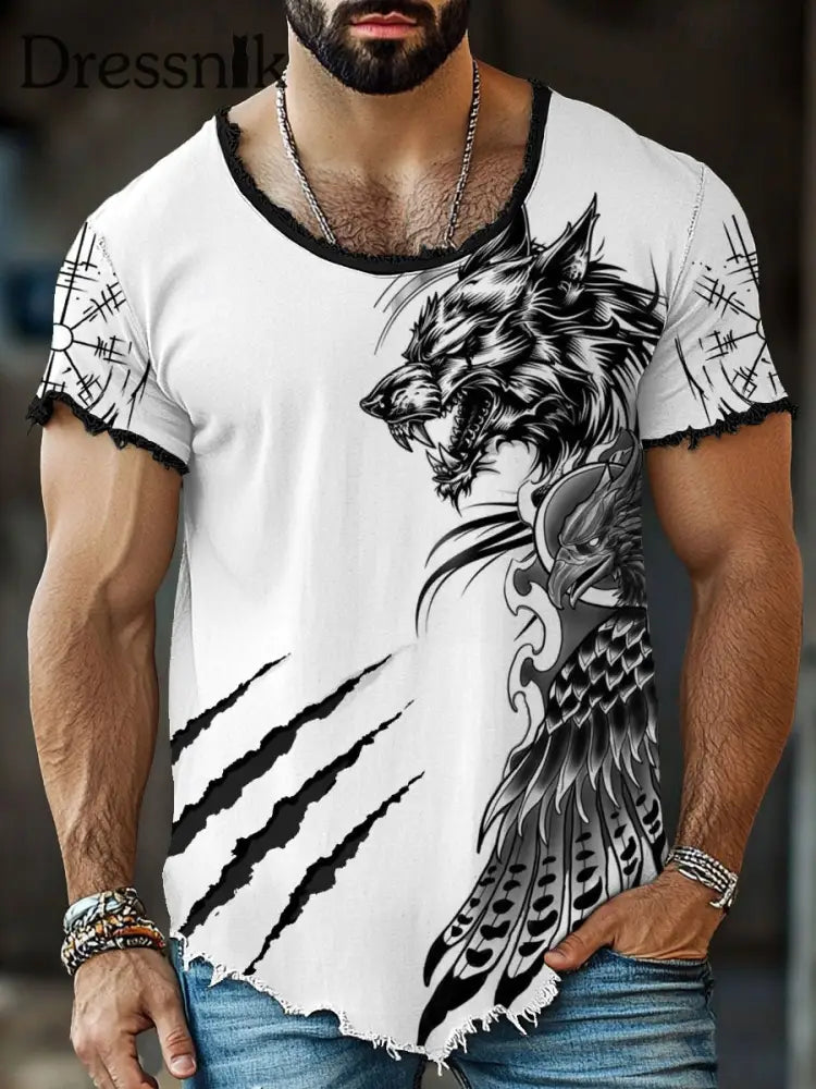 Herren Viking Wolf Eagle Scratch Fringe T-Shirts als bild / S