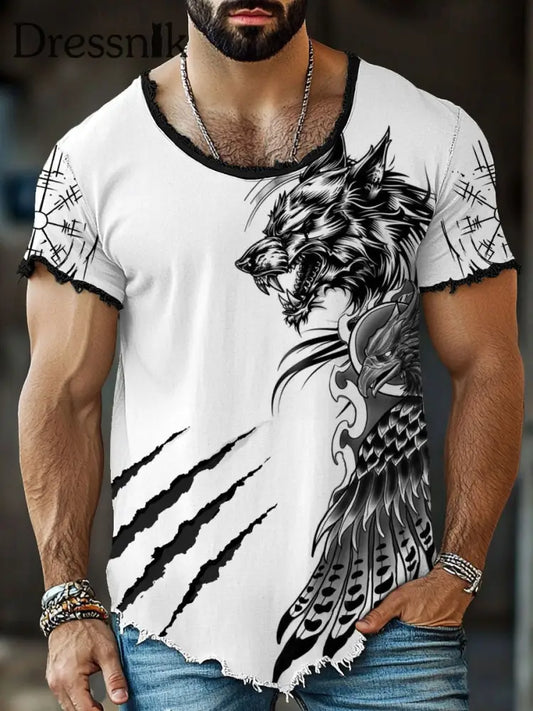 Herren Viking Wolf Eagle Scratch Fringe T-Shirts als bild / S