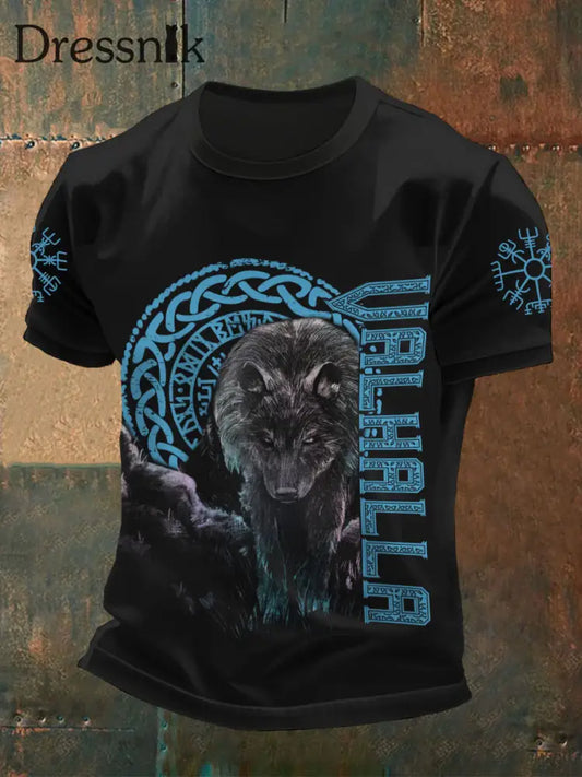 Herren Viking Wolf Maske Odin Rune Druck T-Shirts Schwarz / S