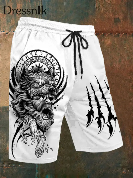 Herren Viking Wolf Paw Scratch Print Freizeit shorts Weiß / S
