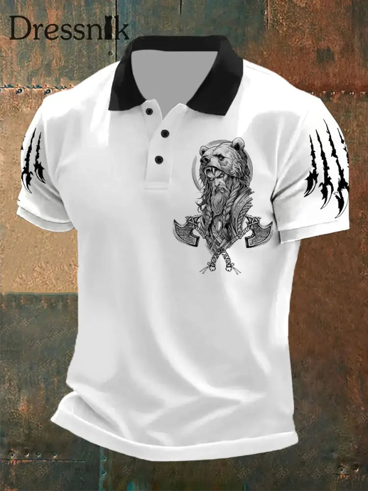 Herren Viking Wolf Print lässige Oberteile Weiß / S