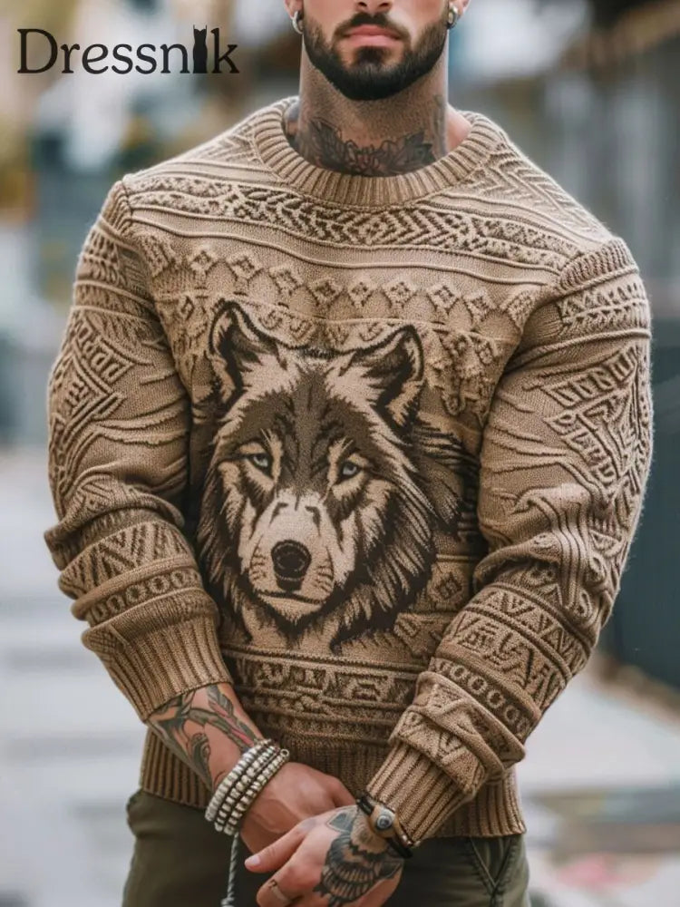 Herren Viking Wolf Pullover hellbraun / S