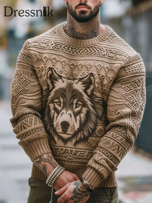 Herren Viking Wolf Pullover hellbraun / S