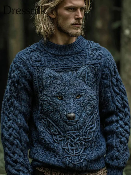Herren Viking Wolf Pullover Marineblau / S