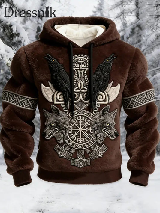 Herren Viking Wolf & Raven Totem Flanell Sweatshirt Braun / S