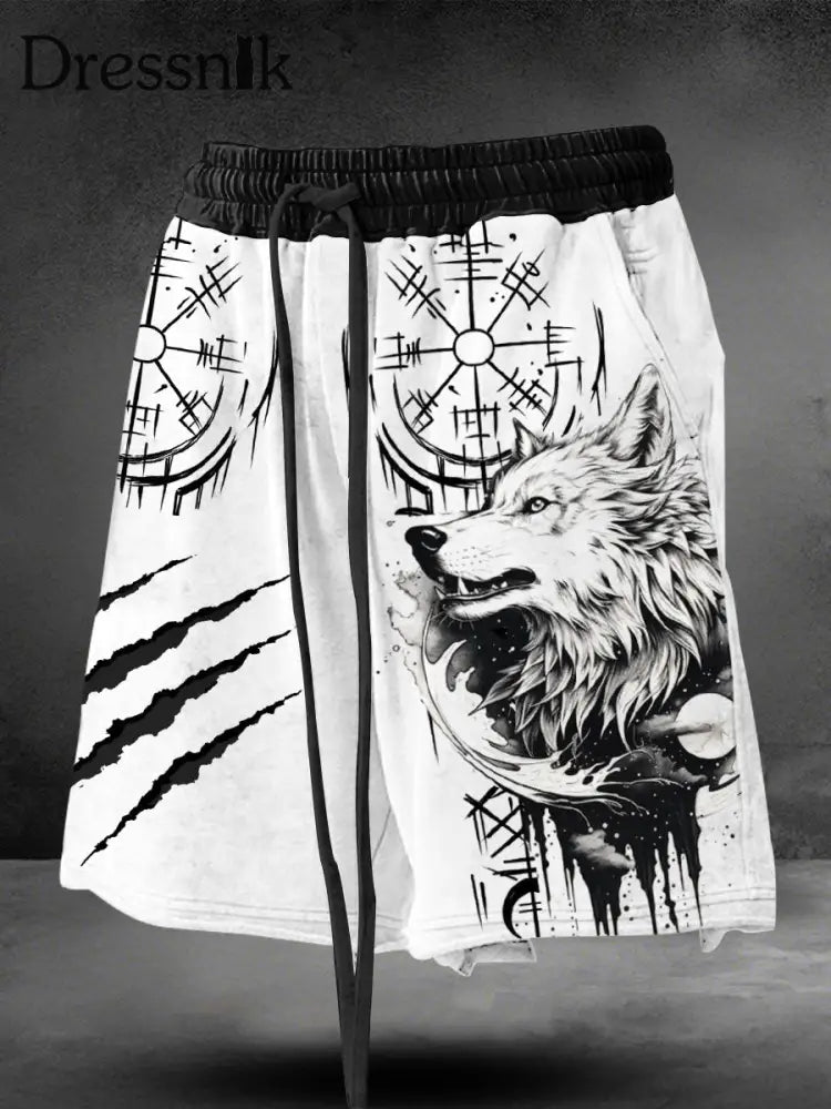 Herren Viking Wolf Scratch Shorts Schwarz und Weiß / S