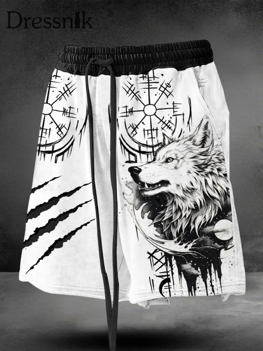Herren Viking Wolf Scratch Shorts Schwarz und Weiß / S